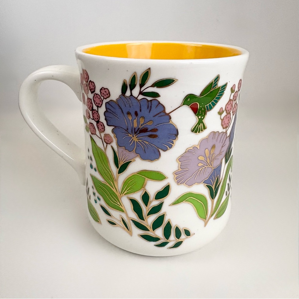 Seeds and Sunshine  Hummingbirds With Purple and Pink Floral Large Mug Like New